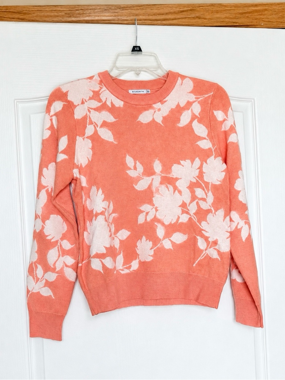 Staccato Womens Floral Knit Pullover Sweater Peach White Crewneck Size M (S)